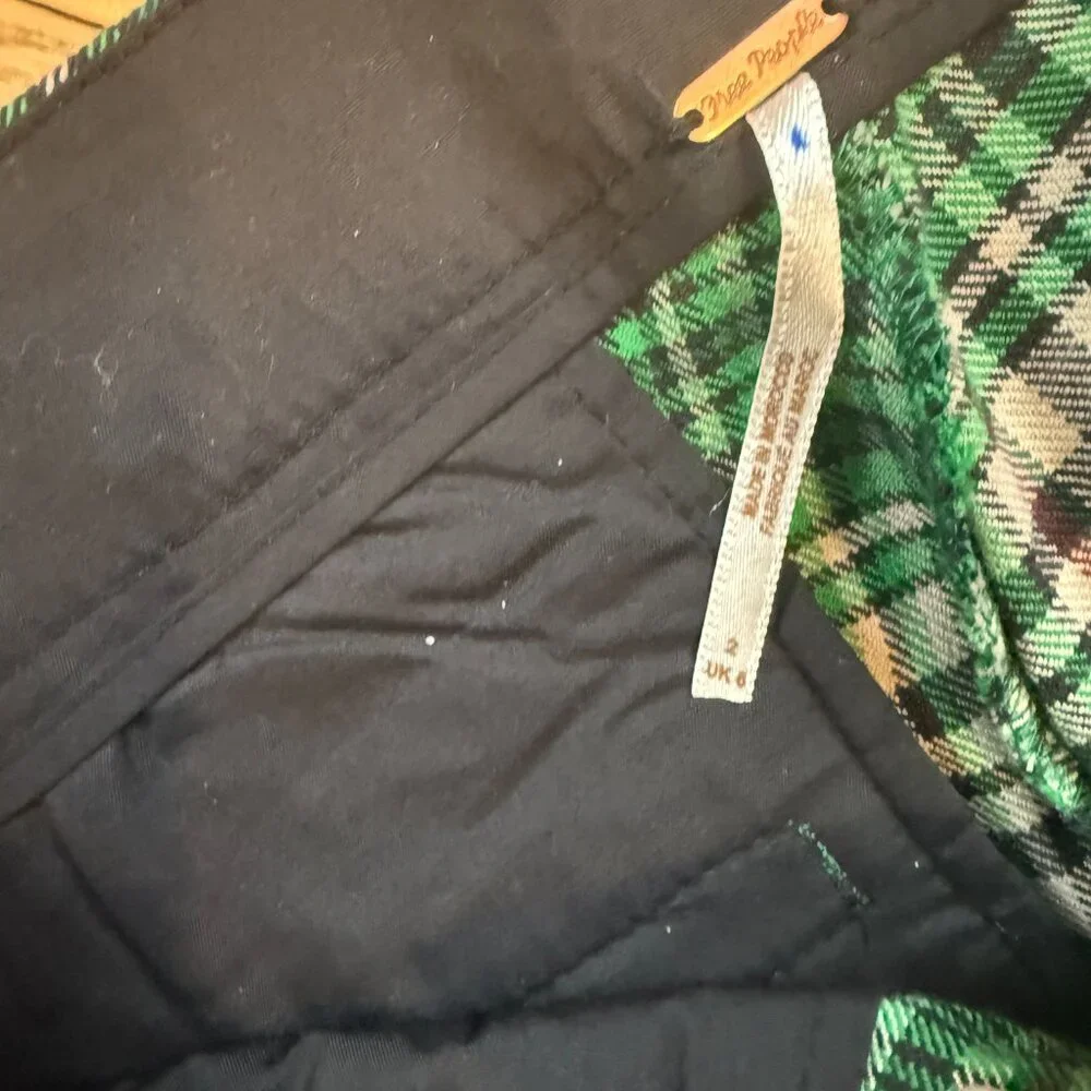 Free People All For Me Plaid Low Rise Green Cuffed Pants NWT Size 2